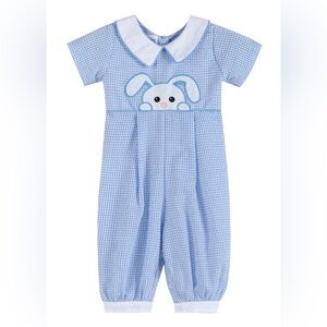 Lil cactus Blue Gingham Peek-a-boo Bunny Collared Romper